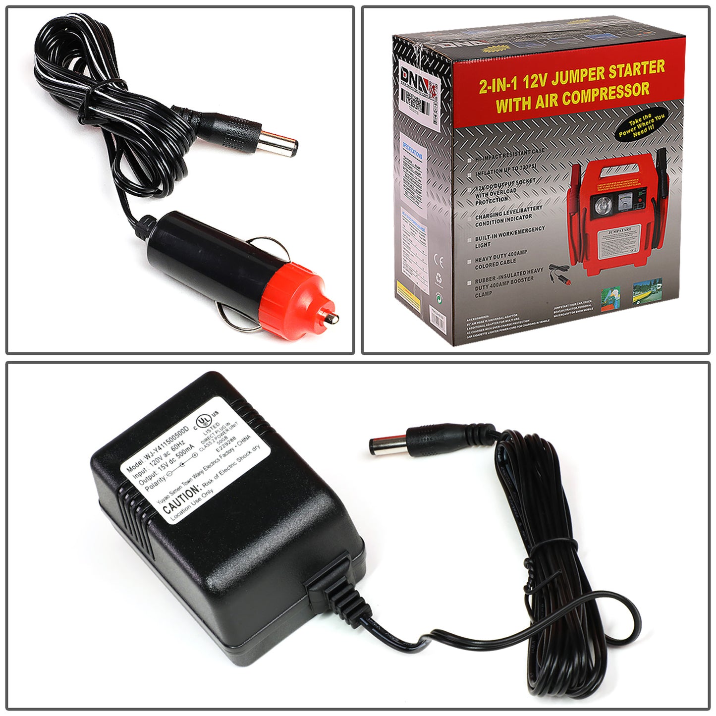 HERRAMIENTAS DNA LOGO - RECHARGEABLE - 12V - 300PSI AIR COMPRESSOR - W/ BUILT IN LIGHT - RED