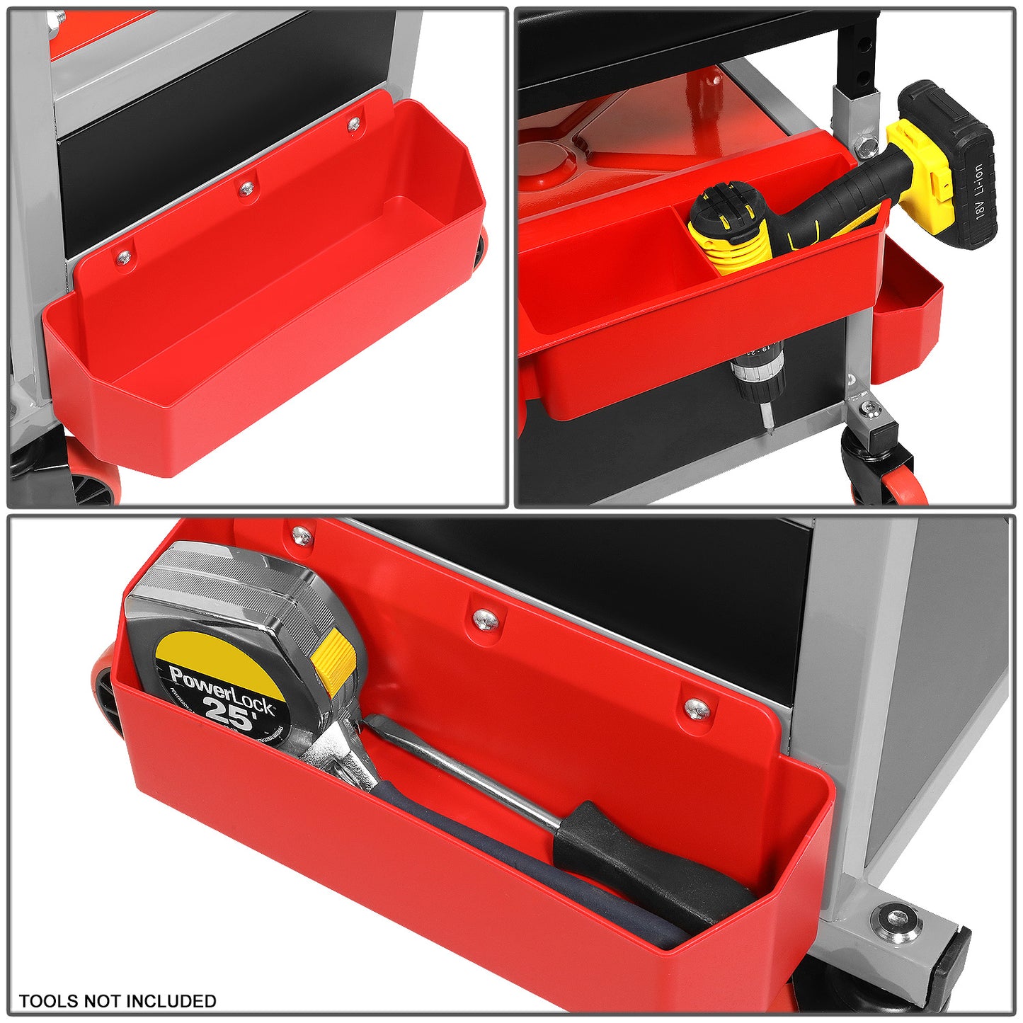HERRAMIENTAS 17.5" H X 23.6" W X 15.8" D - HEIGHT ADJUSTABLE - 350LBS MAX - BLACK / RED