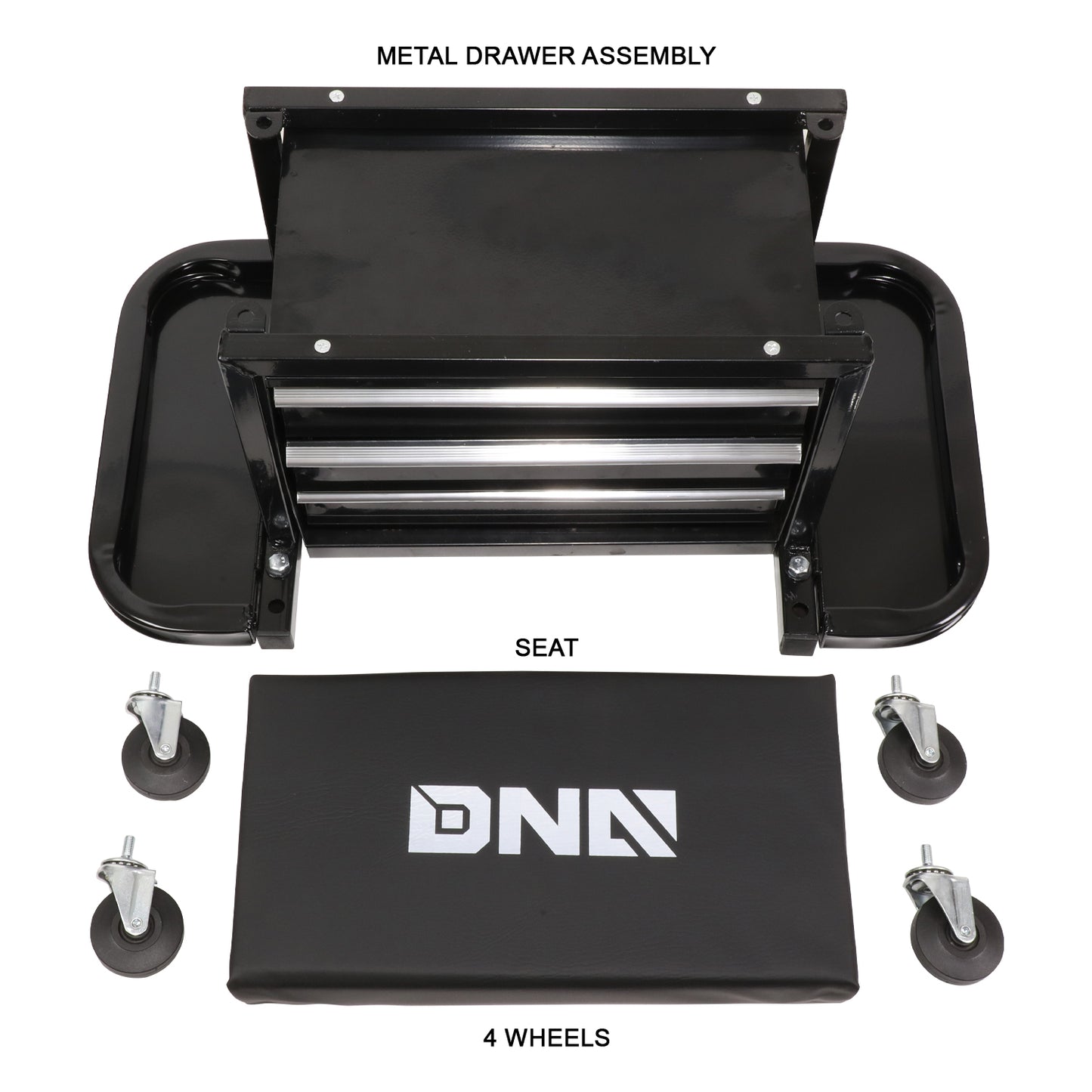 HERRAMIENTAS 3 DRAWER ROLLING MECHANICS SEAT - BLACK