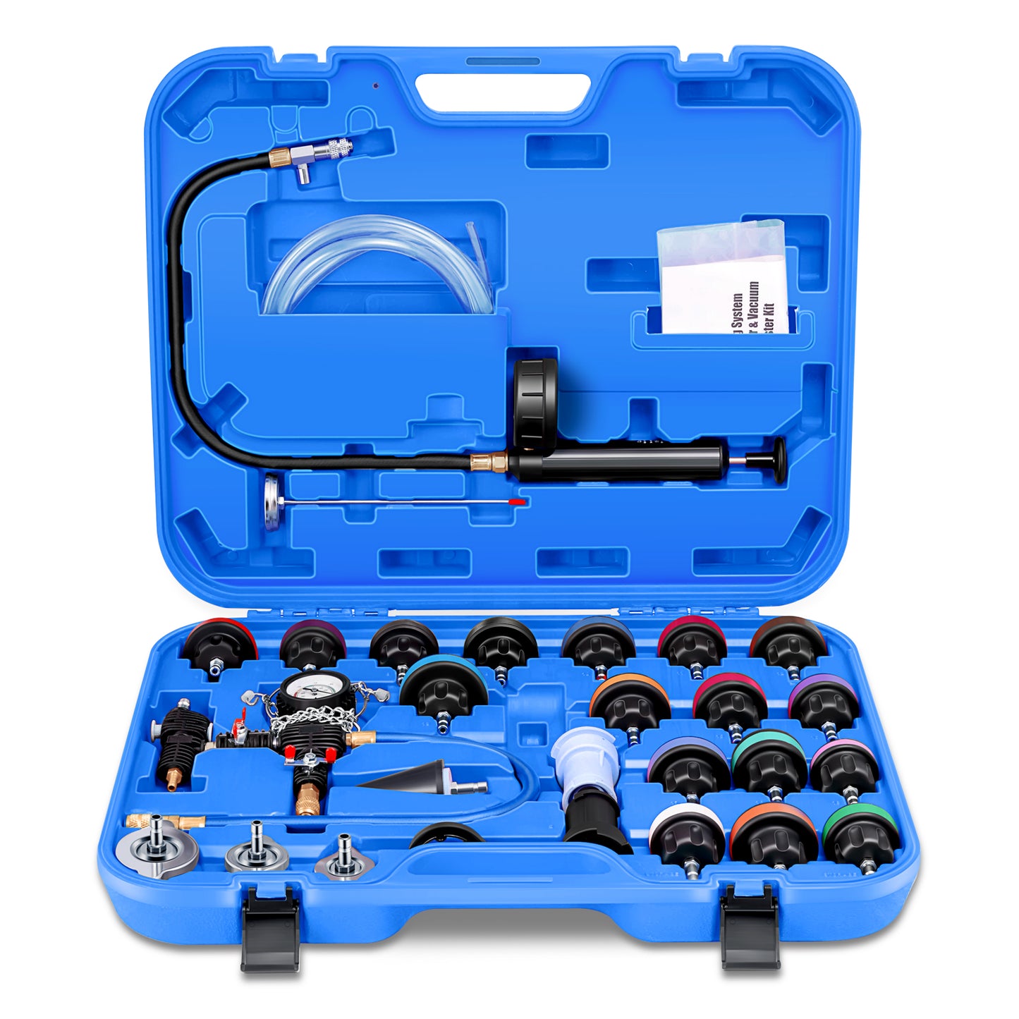 HERRAMIENTAS 28PC - COOLING SYSTEM PRESSURE TESTER & VACUUM PURGE MASTER KIT - COLOR BLUE