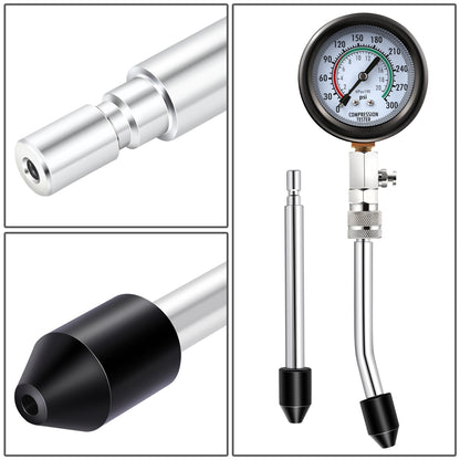 HERRAMIENTAS 1X AIR GAUGE WITH QUICK COUPLING & RELEASE VALVE / 1X HIGH-TENSION CONNECTING PIPE WITH SAFETY LOCK COUPLING / 1X CRANK SHAFT TYPE TEST PIPE WITH RUBBER PLUG / 1X TRANSVERSE AXIS TEST PIPE WITH RUBBER PLUG / 1X M10X 1.0 ADAPTER / 1X M12X 1.25