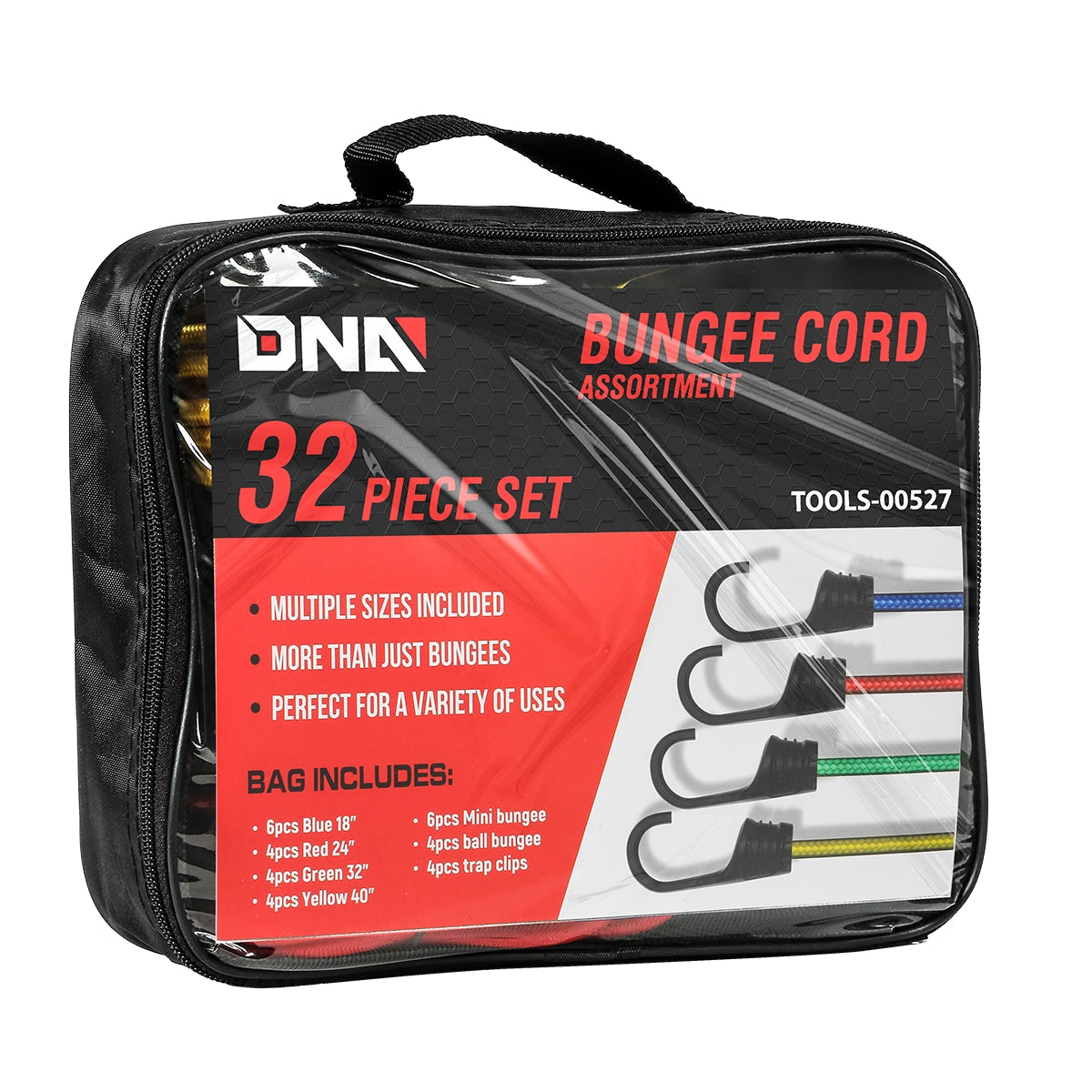 HERRAMIENTAS BUNGEE CORDS ASSORTED WITH ZIPPER BAG