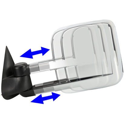 RETROVISORES EXTENDIBLES TOWING MIRROR - 03-06 CHEVY SILVERADO / GMC SIERRA - PAIR - POWERED W/ HEATED W/O SIGNAL - CHROME