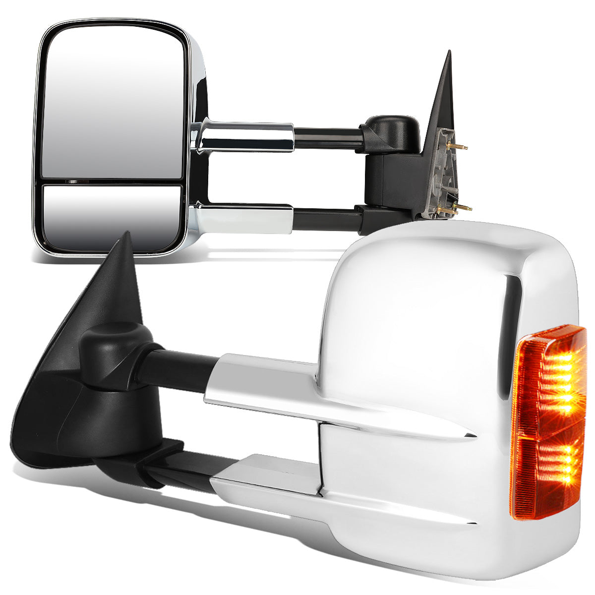 RETROVISORES EXTENDIBLES TOWING MIRROR - 99-06 CHEVY SILVERADO / GMC SIERRA - PAIR - MANUAL W/O HEATED - AMBER SIGNAL - CHROME