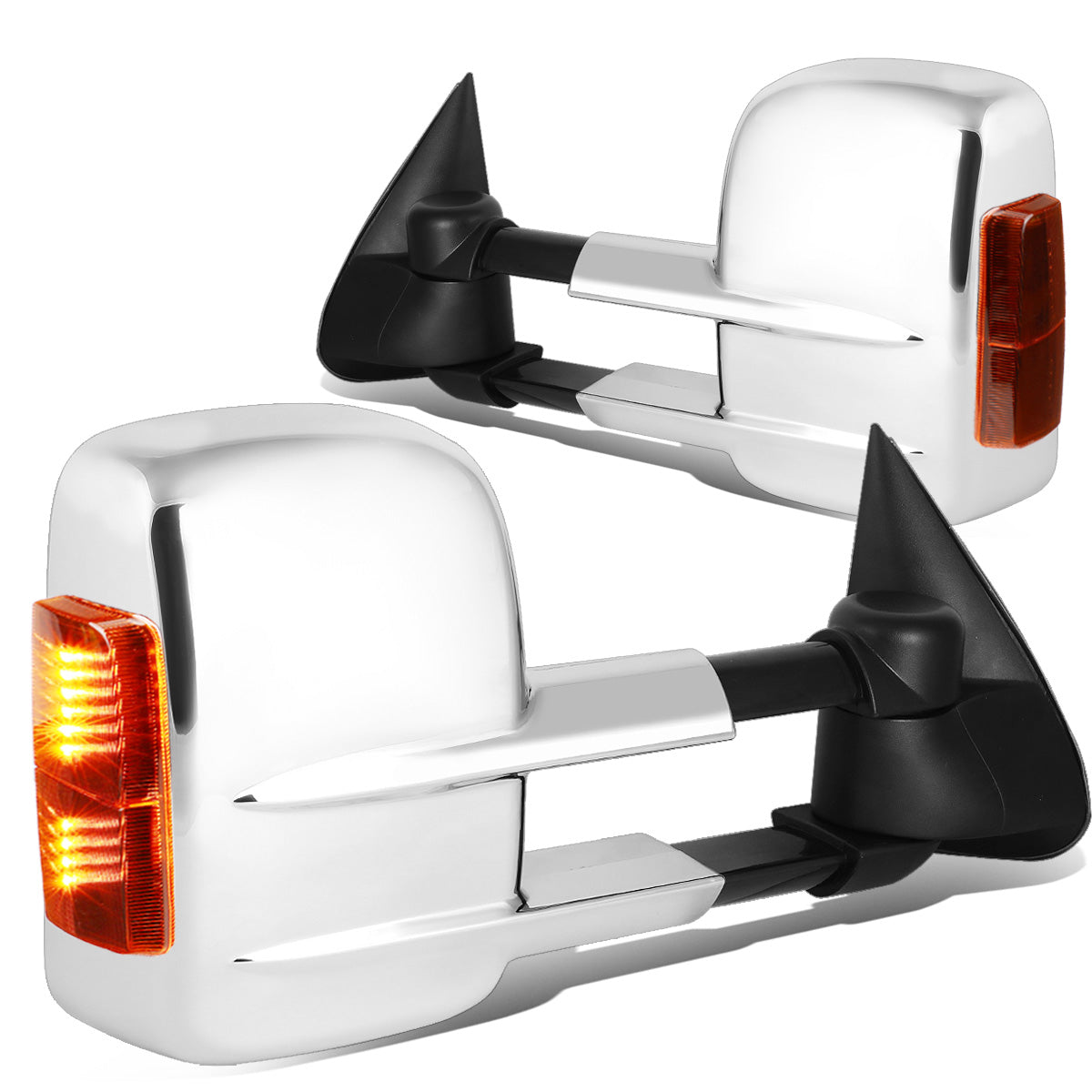 RETROVISORES EXTENDIBLES TOWING MIRROR - 99-06 CHEVY SILVERADO / GMC SIERRA - PAIR - MANUAL W/O HEATED - AMBER SIGNAL - CHROME