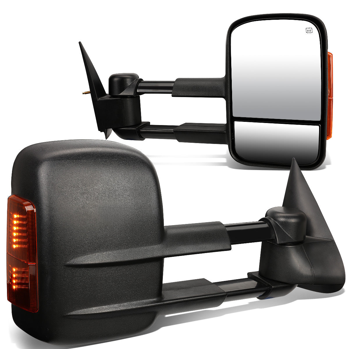 RETROVISORES EXTENDIBLES TOWING MIRROR - 03-06 CHEVY SILVERADO / GMC SIERRA - PAIR - POWERED W/ HEATED - BLACK - AMBER SIGNAL