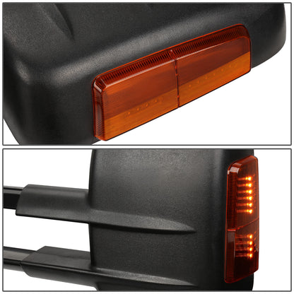 RETROVISORES EXTENDIBLES TOWING MIRROR - 03-06 CHEVY SILVERADO / GMC SIERRA - PAIR - POWERED W/ HEATED - BLACK - AMBER SIGNAL
