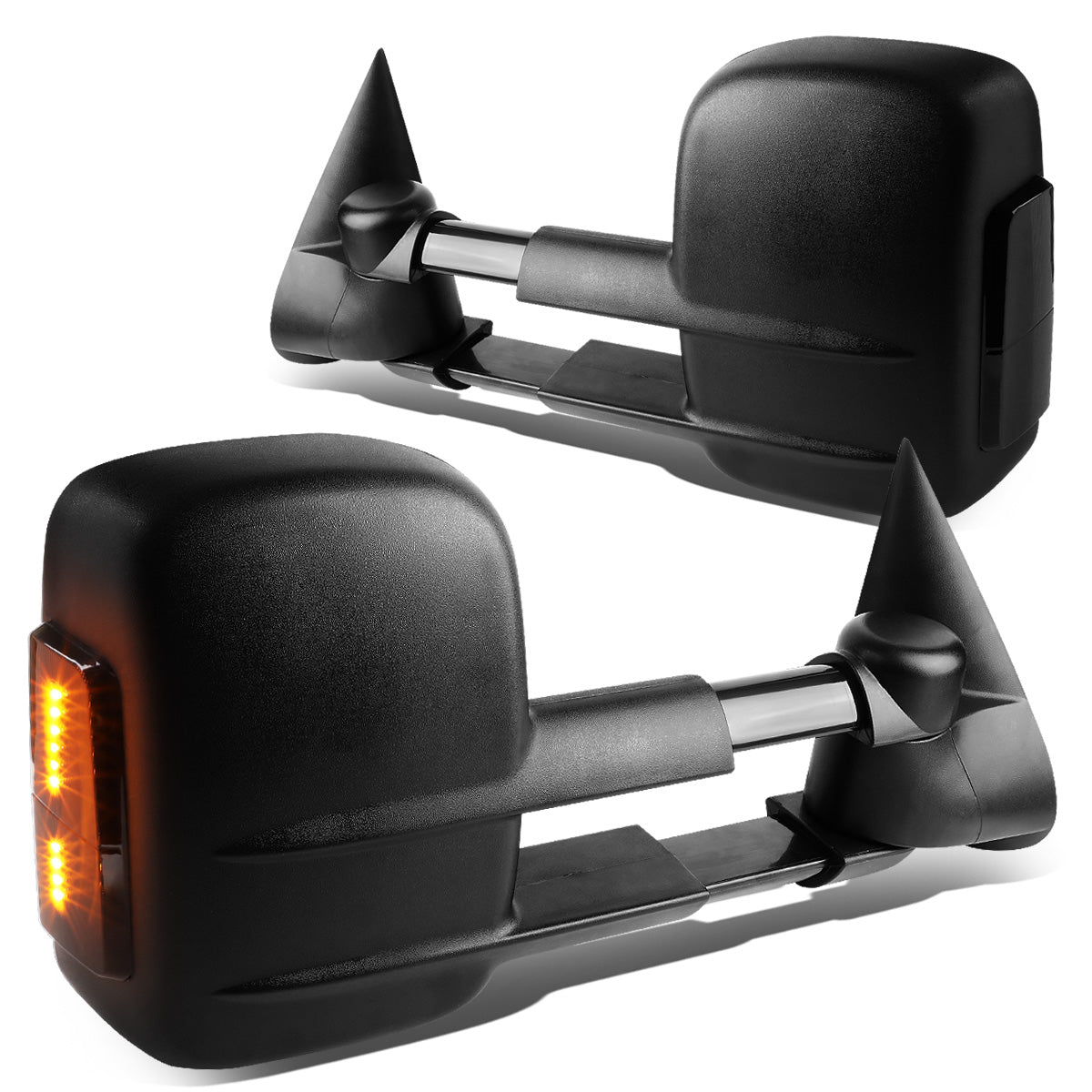 RETROVISORES EXTENDIBLES TOWING MIRROR - 03-06 CHEVY SILVERADO / GMC SIERRA - PAIR - POWERED W/ HEATED - SMOKE SIGNAL - BLACK