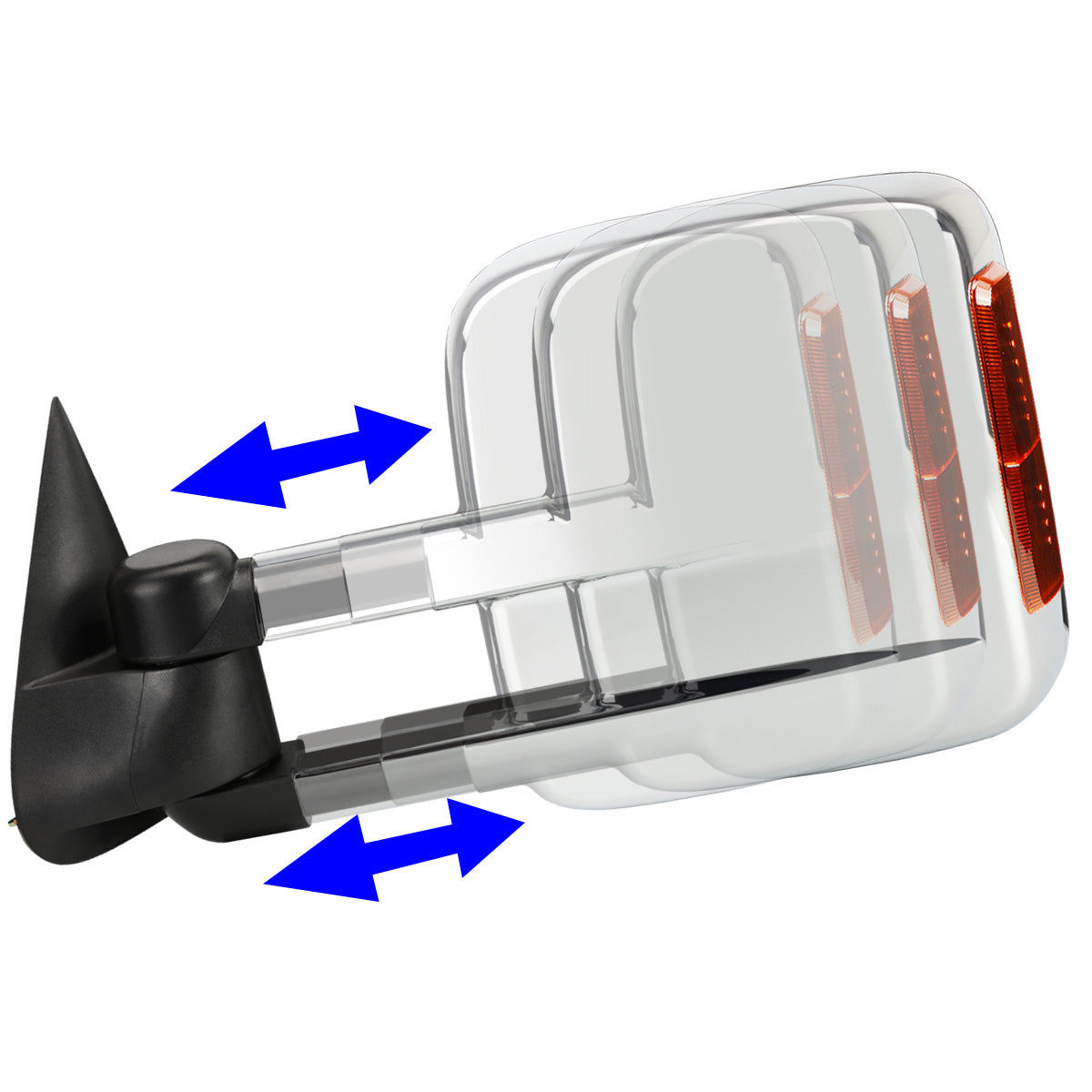 RETROVISORES EXTENDIBLES TOWING MIRROR - 03-06 CHEVY SILVERADO / GMC SIERRA - PAIR - POWERED W/ HEATED - AMBER SIGNAL - CHROME