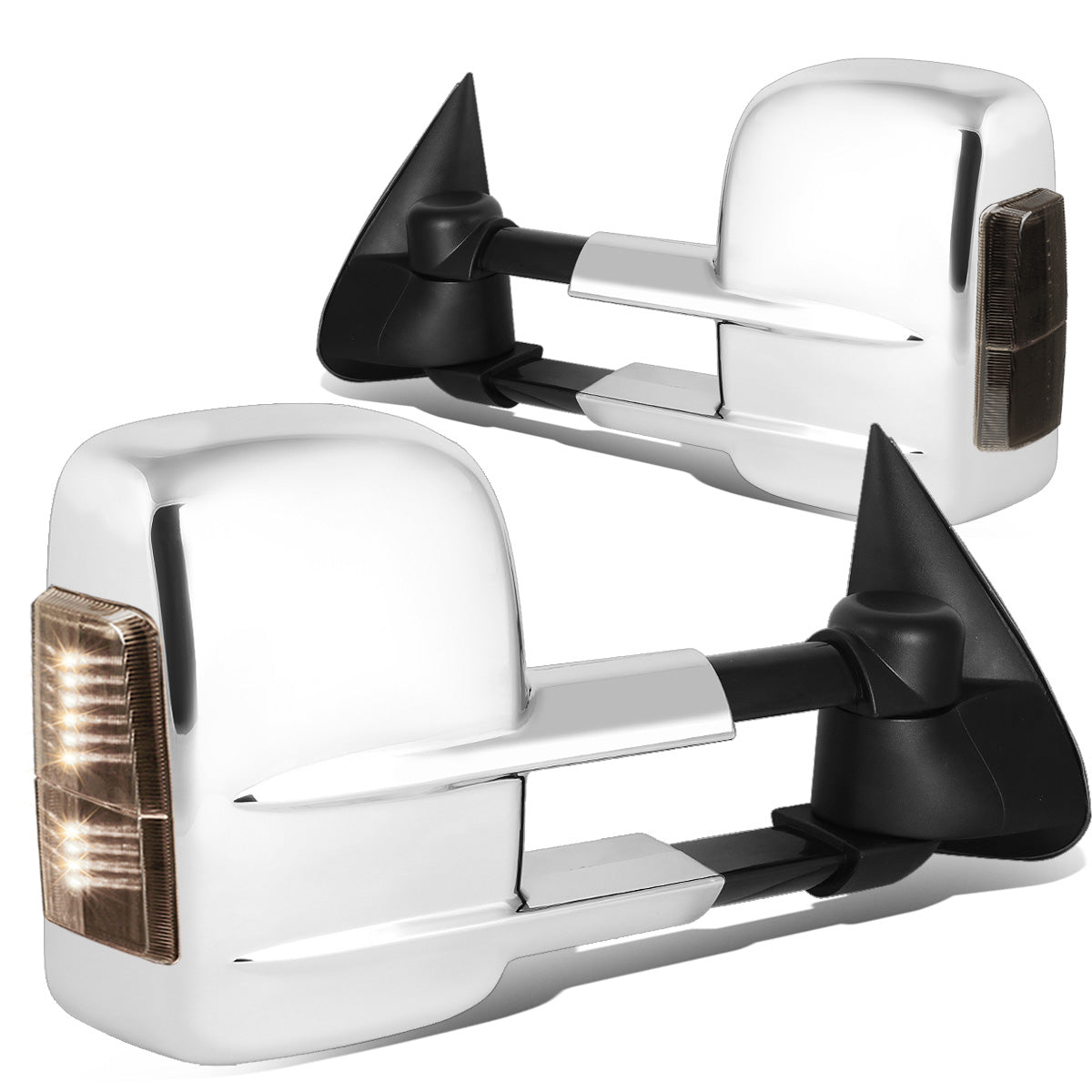 RETROVISORES EXTENDIBLES TOWING MIRROR - 03-06 CHEVY SILVERADO / GMC SIERRA - PAIR - POWERED W/ HEATED - SMOKE SIGNAL - CHROME