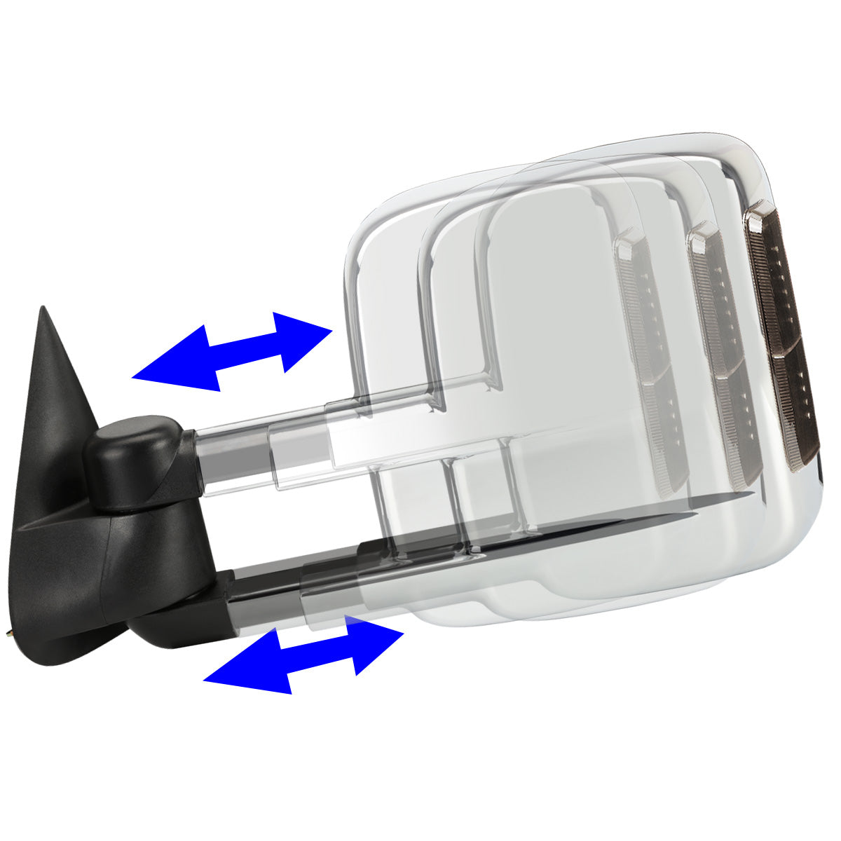RETROVISORES EXTENDIBLES TOWING MIRROR - 03-06 CHEVY SILVERADO / GMC SIERRA - PAIR - POWERED W/ HEATED - SMOKE SIGNAL - CHROME