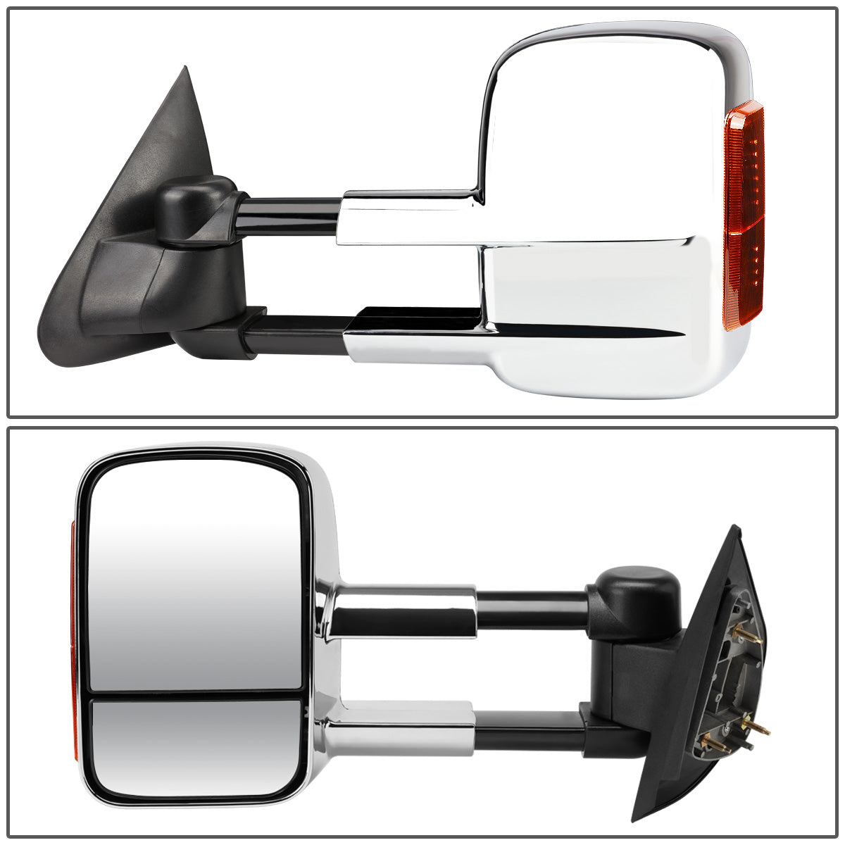 RETROVISORES EXTENDIBLES TOWING MIRROR - 97-03 FORD F-150 - PAIR - POWERED W/O HEATED - FITS STANDARD AND EXTENDED CAB ONLY, DOES NOT FIT CREW CAB - AMBER SIGNAL - CHROME