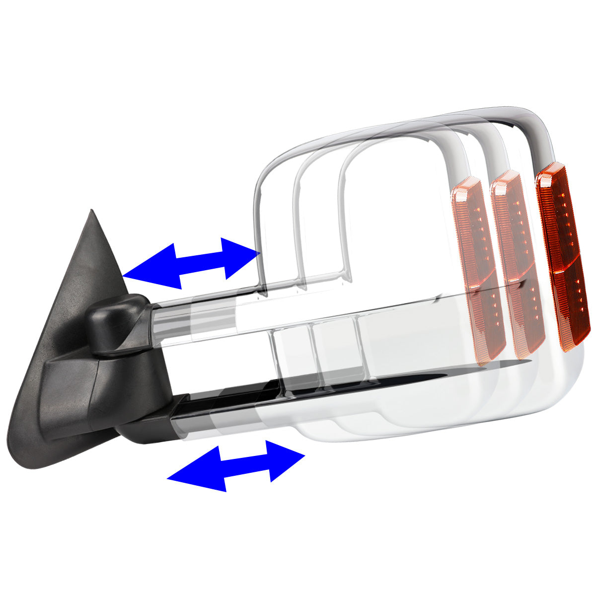 RETROVISORES EXTENDIBLES TOWING MIRROR - 97-03 FORD F-150 - PAIR - POWERED W/O HEATED - FITS STANDARD AND EXTENDED CAB ONLY, DOES NOT FIT CREW CAB - AMBER SIGNAL - CHROME