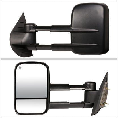 RETROVISORES EXTENDIBLES TOWING MIRROR - 07-12 CHEVY SILVERADO / GMC SIERRA - PAIR - POWERED W/ HEATED W/O SIGNAL - BLACK