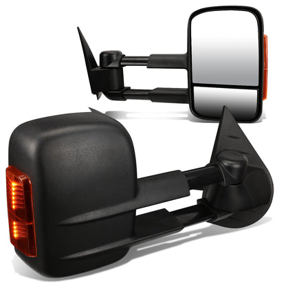 RETROVISORES EXTENDIBLES TOWING MIRROR - 07-13 CHEVY SILVERADO / GMC SIERRA - PAIR - MANUAL W/O HEATED - BLACK - LED AMBER SIGNAL
