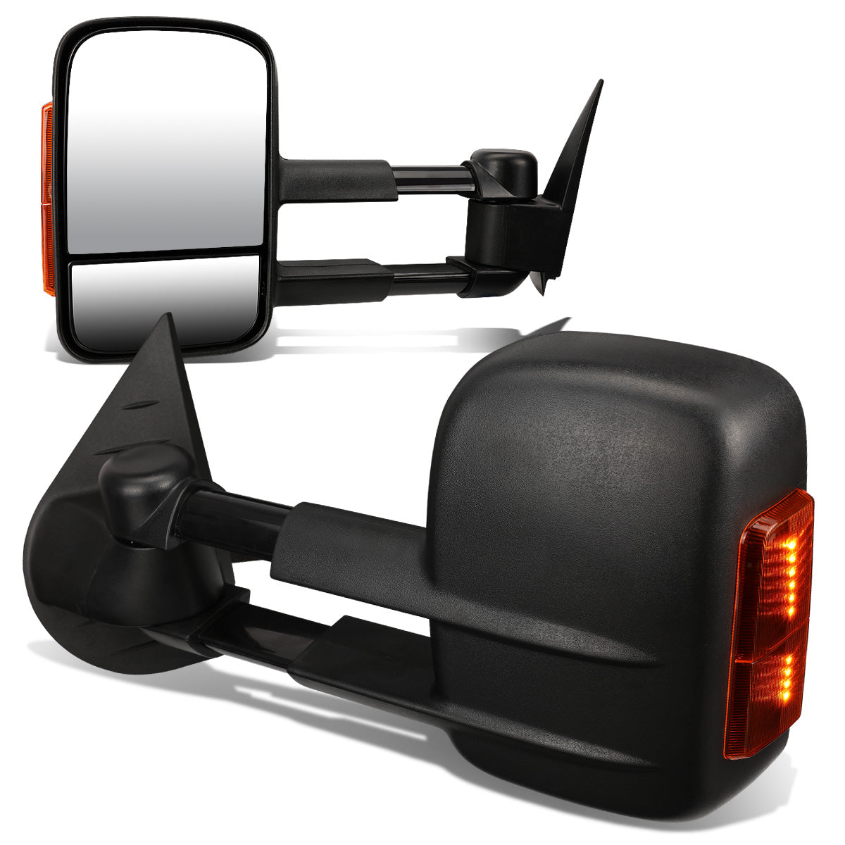 RETROVISORES EXTENDIBLES TOWING MIRROR - 07-13 CHEVY SILVERADO / GMC SIERRA - PAIR - MANUAL W/O HEATED - BLACK - LED AMBER SIGNAL