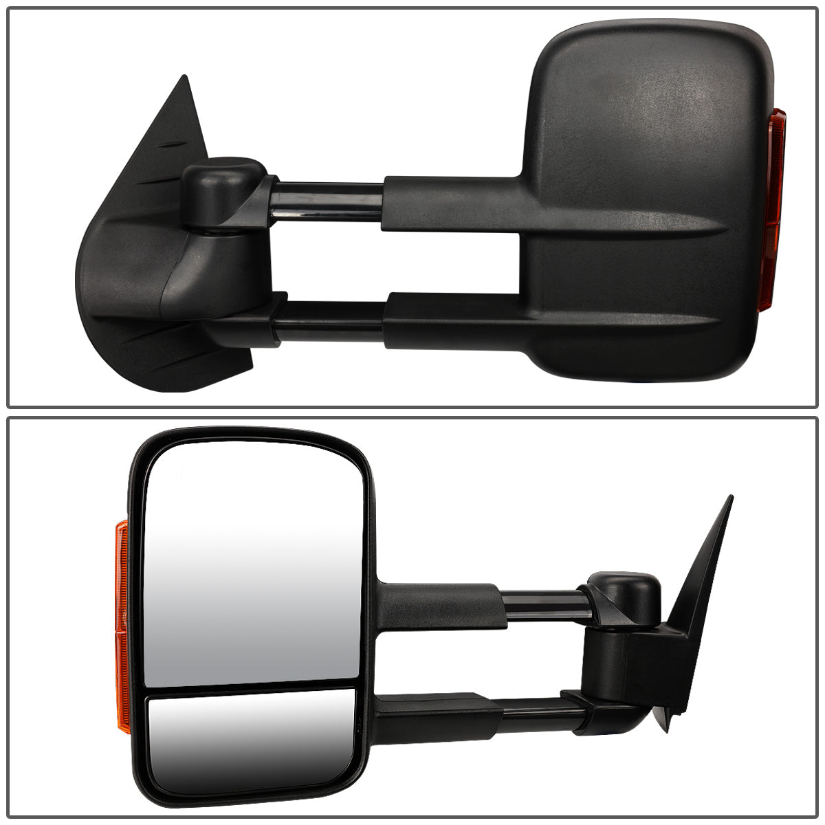 RETROVISORES EXTENDIBLES TOWING MIRROR - 07-13 CHEVY SILVERADO / GMC SIERRA - PAIR - MANUAL W/O HEATED - BLACK - LED AMBER SIGNAL