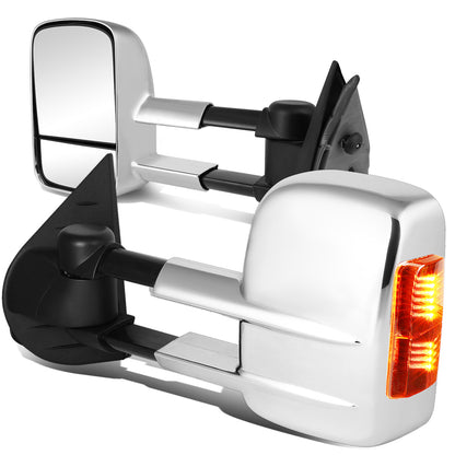 RETROVISORES EXTENDIBLES TOWING MIRROR - 07-13 CHEVY SILVERADO / GMC SIERRA - PAIR - MANUAL W/O HEATED - LED AMBER SIGNAL - CHROME