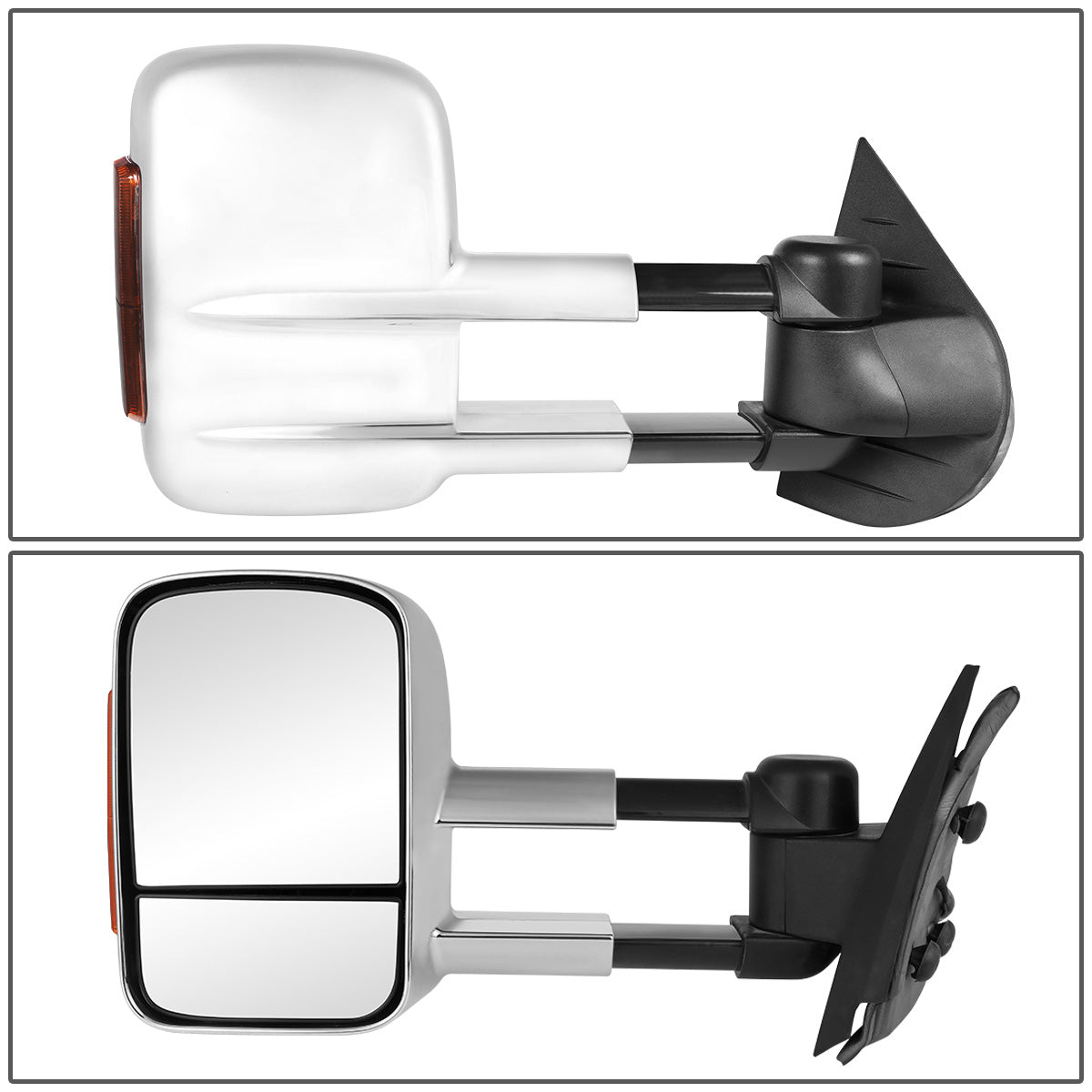 RETROVISORES EXTENDIBLES TOWING MIRROR - 07-13 CHEVY SILVERADO / GMC SIERRA - PAIR - MANUAL W/O HEATED - LED AMBER SIGNAL - CHROME