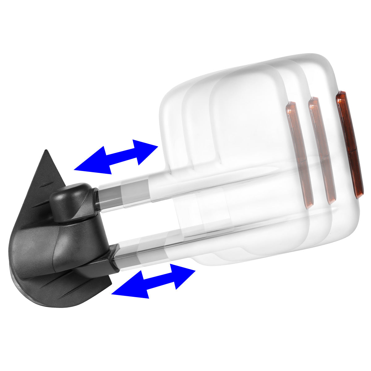 RETROVISORES EXTENDIBLES TOWING MIRROR - 07-13 CHEVY SILVERADO / GMC SIERRA - PAIR - MANUAL W/O HEATED - LED AMBER SIGNAL - CHROME