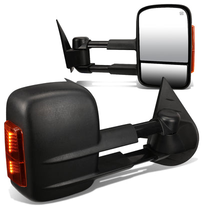 RETROVISORES EXTENDIBLES TOWING MIRROR - 07-12 CHEVY SILVERADO / GMC SIERRA - PAIR - POWERED W/ HEATED W/ AMBER SIGNAL - BLACK - LED AMBER SIGNAL