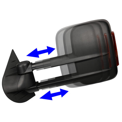 RETROVISORES EXTENDIBLES TOWING MIRROR - 07-12 CHEVY SILVERADO / GMC SIERRA - PAIR - POWERED W/ HEATED W/ AMBER SIGNAL - BLACK - LED AMBER SIGNAL
