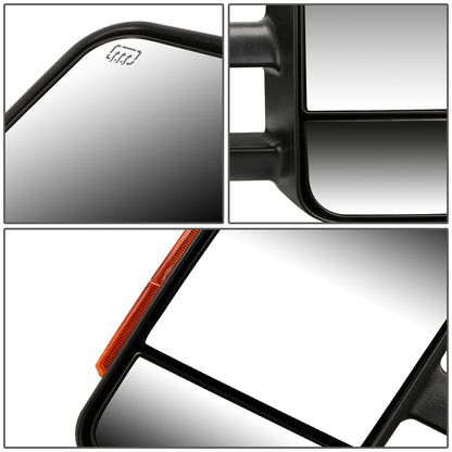 RETROVISORES EXTENDIBLES TOWING MIRROR - 07-12 CHEVY SILVERADO / GMC SIERRA - PAIR - POWERED W/ HEATED W/ AMBER SIGNAL - BLACK - LED AMBER SIGNAL