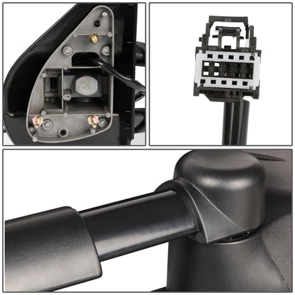 RETROVISORES EXTENDIBLES TOWING MIRROR - 07-12 CHEVY SILVERADO / GMC SIERRA - PAIR - POWERED W/ HEATED W/ AMBER SIGNAL - BLACK - LED AMBER SIGNAL