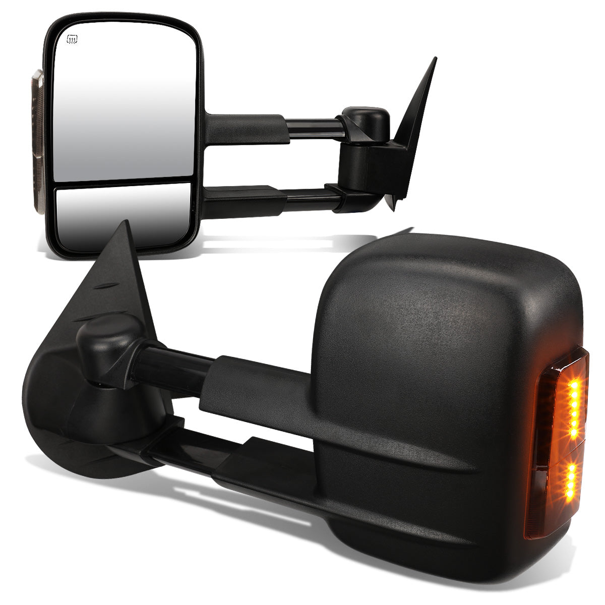 RETROVISORES EXTENDIBLES TOWING MIRROR - 07-12 CHEVY SILVERADO / GMC SIERRA - PAIR - POWERED W/ HEATED W/ AMBER SIGNAL - LED SMOKE SIGNAL - BLACK