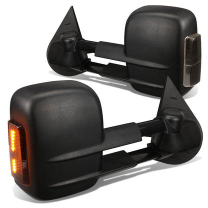 RETROVISORES EXTENDIBLES TOWING MIRROR - 07-12 CHEVY SILVERADO / GMC SIERRA - PAIR - POWERED W/ HEATED W/ AMBER SIGNAL - LED SMOKE SIGNAL - BLACK