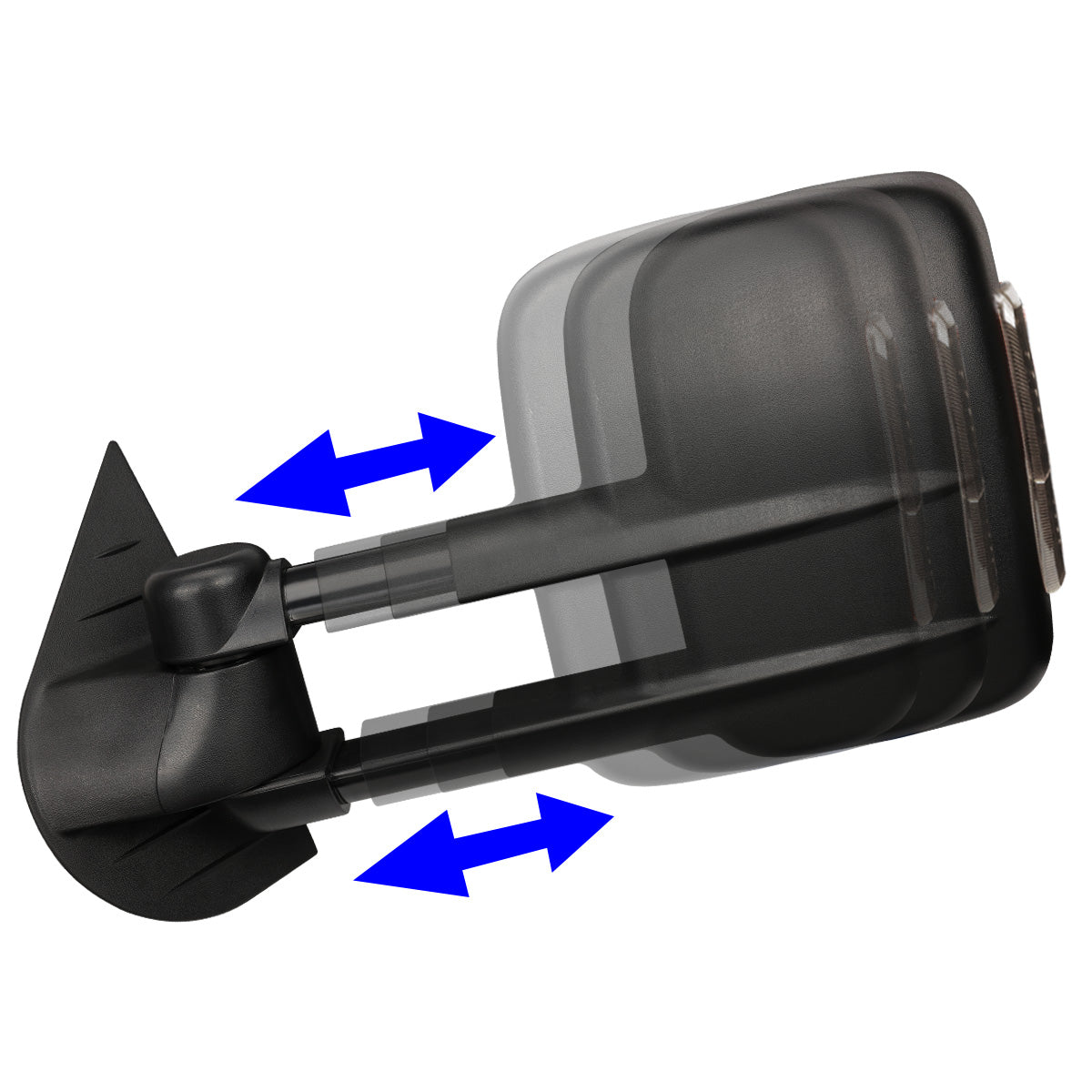 RETROVISORES EXTENDIBLES TOWING MIRROR - 07-12 CHEVY SILVERADO / GMC SIERRA - PAIR - POWERED W/ HEATED W/ AMBER SIGNAL - LED SMOKE SIGNAL - BLACK