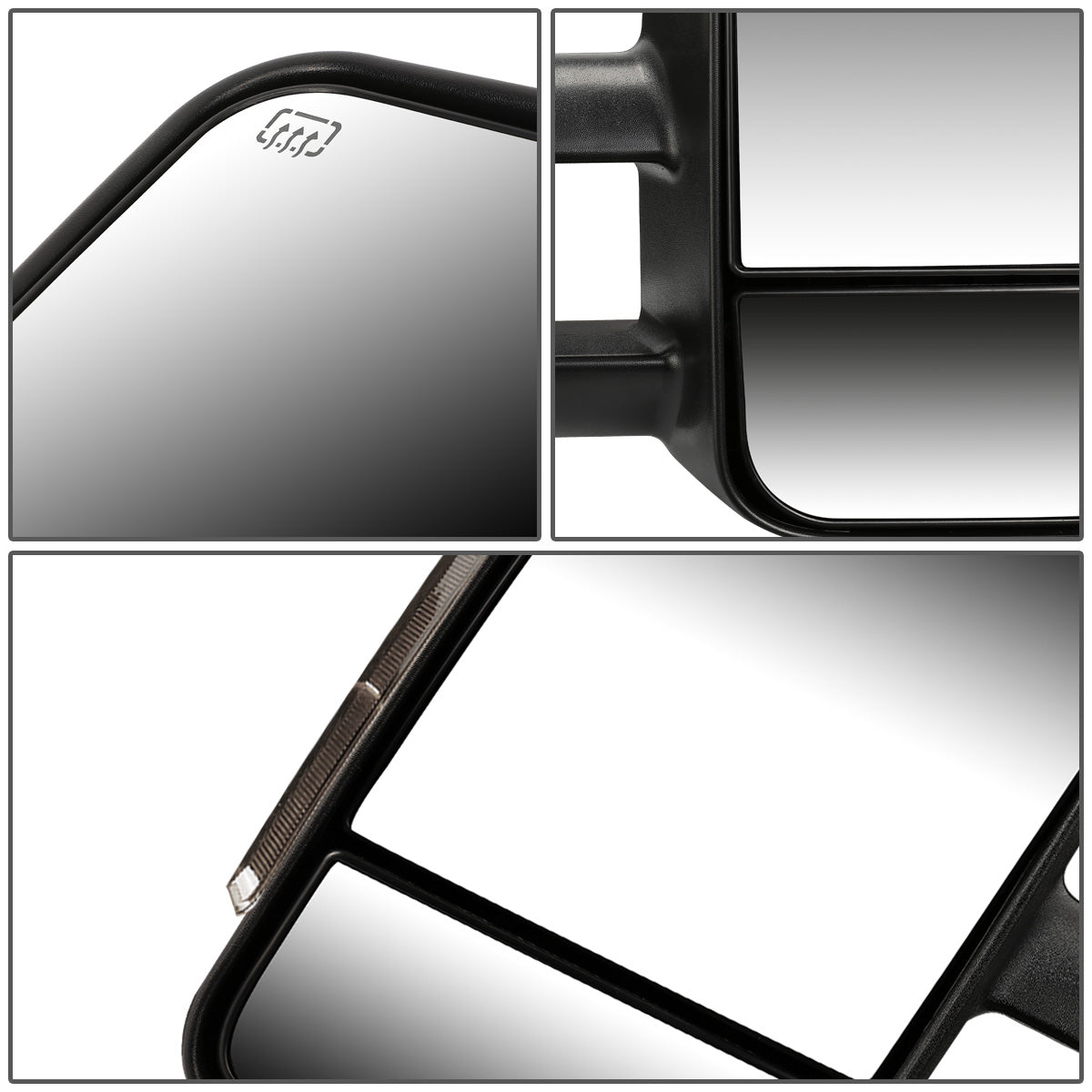 RETROVISORES EXTENDIBLES TOWING MIRROR - 07-12 CHEVY SILVERADO / GMC SIERRA - PAIR - POWERED W/ HEATED W/ AMBER SIGNAL - LED SMOKE SIGNAL - BLACK