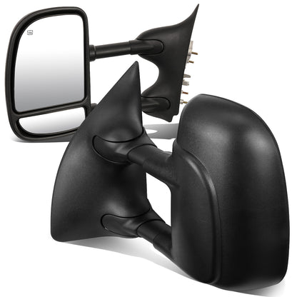 RETROVISORES EXTENDIBLES TOWING MIRROR - 99-07 FORD F-250, F-350, F-450, F-550 - SUPER DUTY - PAIR - POWERED W/ HEATED W/O SIGNAL - BLACK