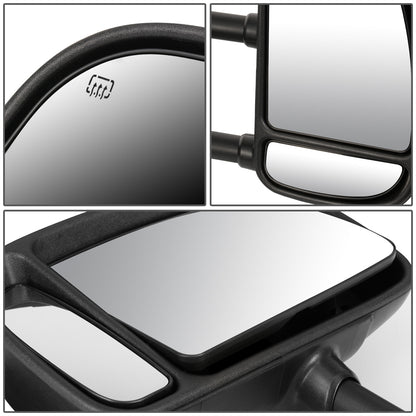 RETROVISORES EXTENDIBLES TOWING MIRROR - 99-07 FORD F-250, F-350, F-450, F-550 - SUPER DUTY - PAIR - POWERED W/ HEATED W/O SIGNAL - BLACK