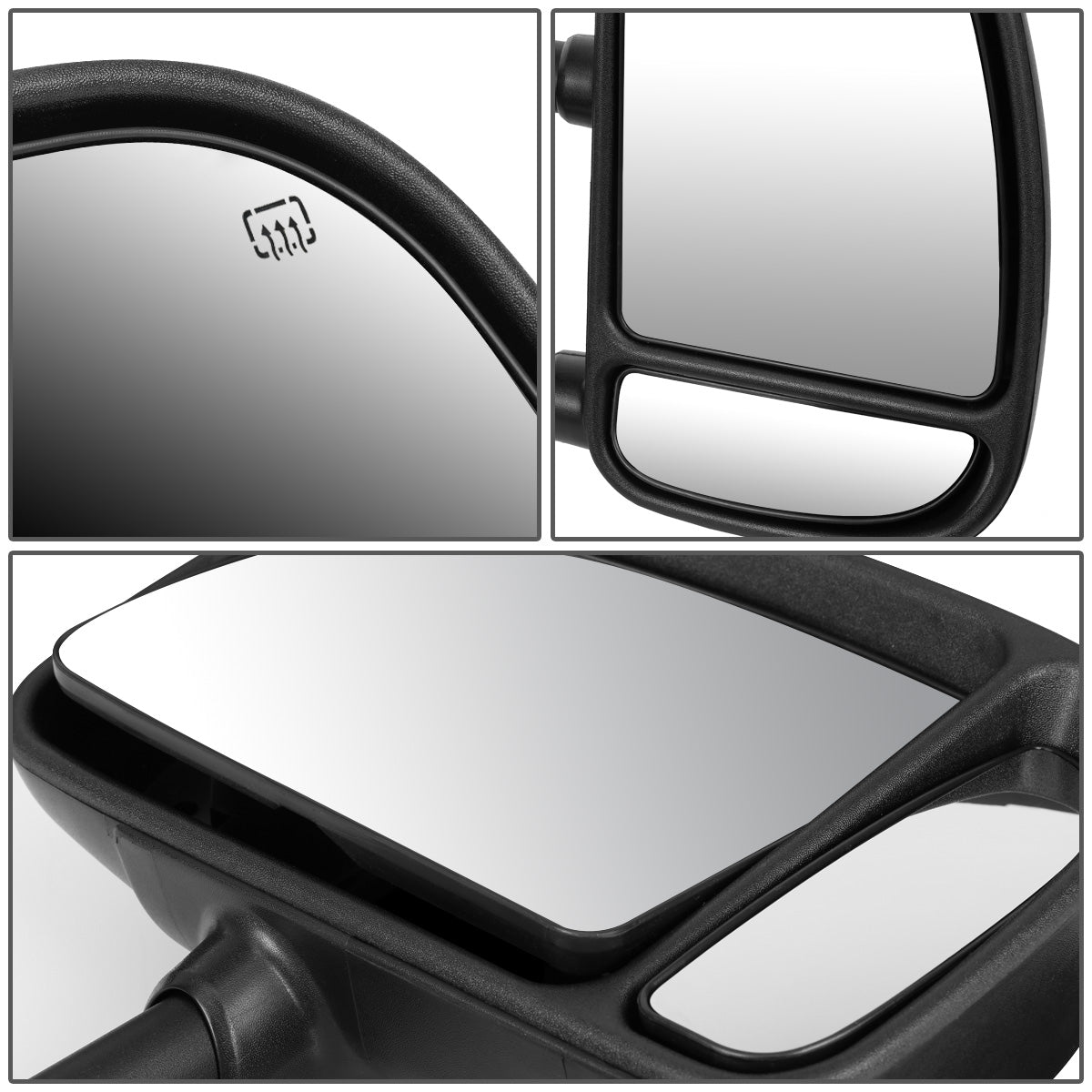 RETROVISORES EXTENDIBLES TOWING MIRROR - 99-07 FORD F-250, F-350, F-450, F-550 - SUPER DUTY - RIGHT - POWERED, W/ HEATED, W/O SIGNAL - BLACK