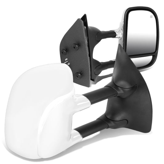 RETROVISORES EXTENDIBLES TOWING MIRROR - 99-07 FORD F-250, F-350, F-450, F-550 - SUPER DUTY - PAIR - POWERED W/ HEATED W/O SIGNAL - CHROME
