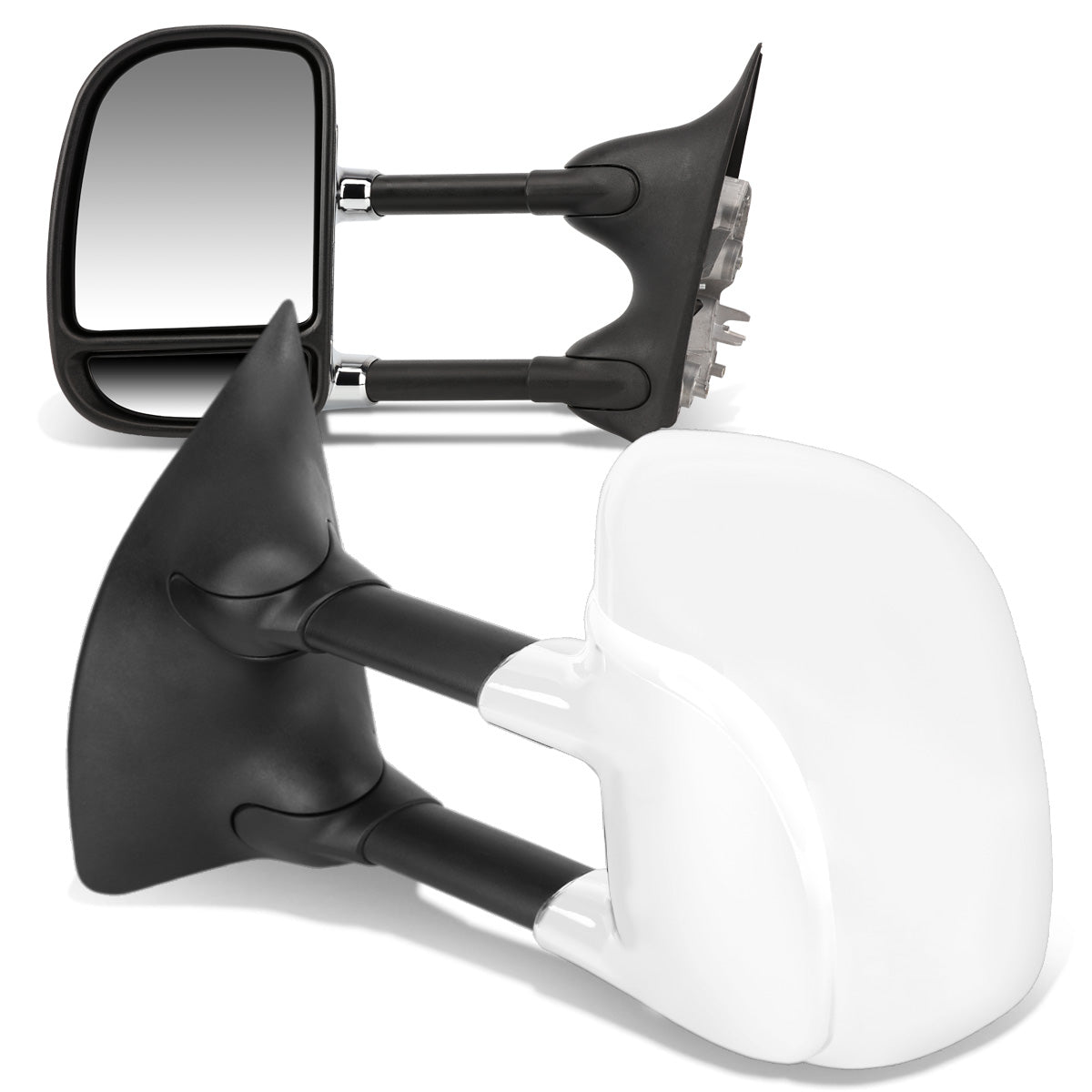 RETROVISORES EXTENDIBLES TOWING MIRROR - 99-07 FORD F-250, F-350, F-450, F-550 - SUPER DUTY - PAIR - MANUAL W/O HEATED W/O SIGNAL - CHROME