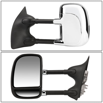 RETROVISORES EXTENDIBLES TOWING MIRROR - 99-07 FORD F-250, F-350, F-450, F-550 - SUPER DUTY - PAIR - MANUAL W/O HEATED W/O SIGNAL - CHROME