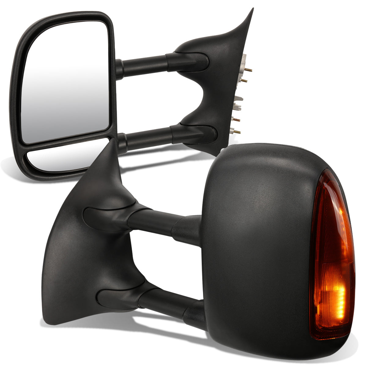 RETROVISORES EXTENDIBLES TOWING MIRROR - 99-07 FORD F-250, F-350, F-450, F-550 - SUPER DUTY - PAIR - MANUAL W/O HEATED - AMBER SIGNAL - BLACK