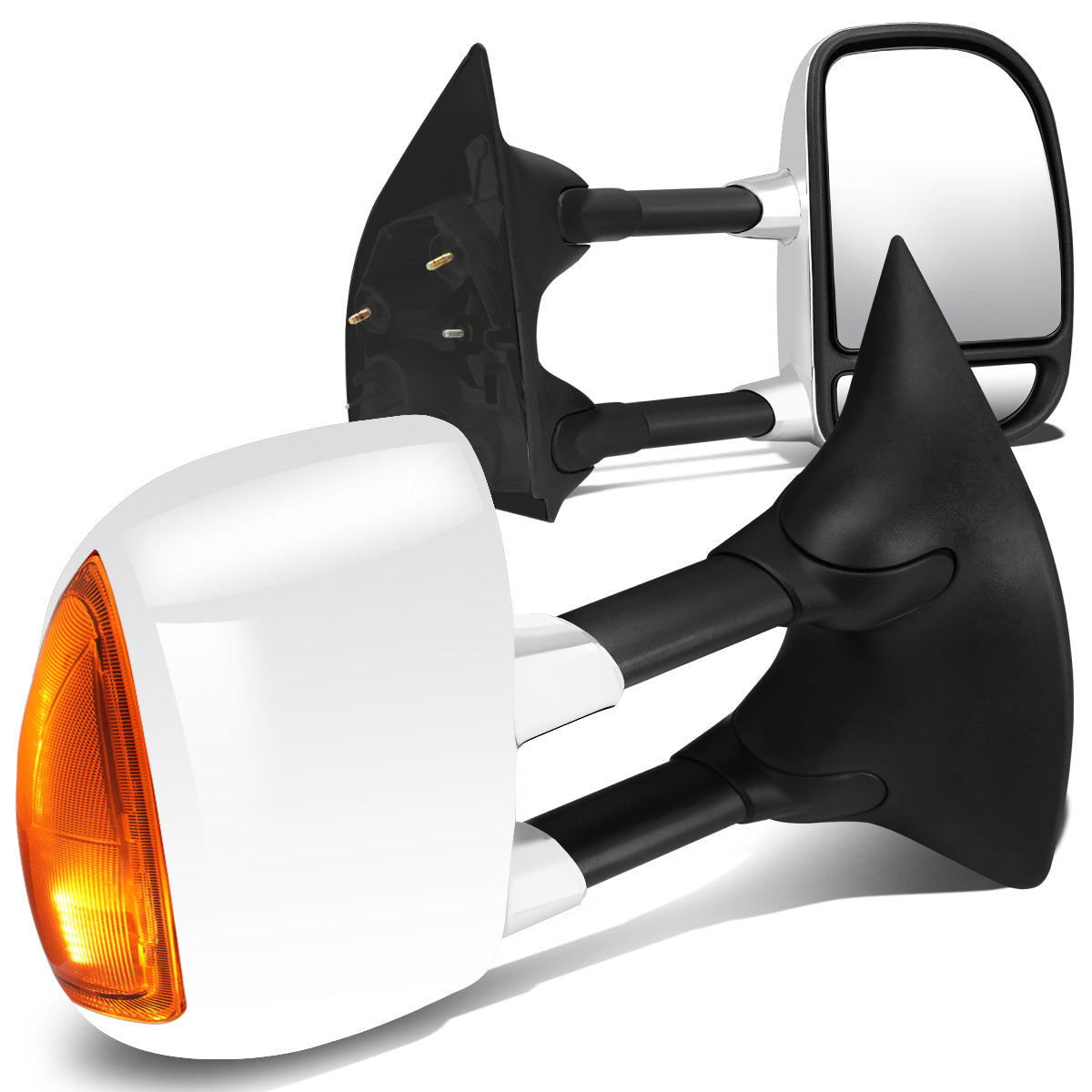 RETROVISORES EXTENDIBLES TOWING MIRROR - 99-07 FORD F-250, F-350, F-450, F-550 - SUPER DUTY - PAIR - MANUAL W/O HEATED - AMBER SIGNAL - CHROME