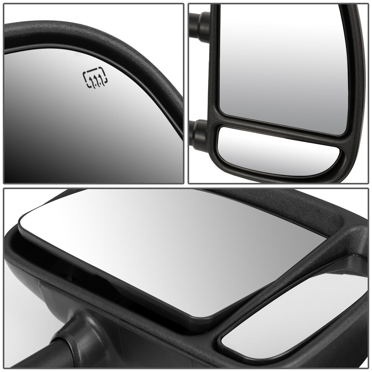 RETROVISORES EXTENDIBLES TOWING MIRROR - 99-07 FORD F-250, F-350, F-450, F-550 - SUPER DUTY - RIGHT - POWERED W/ HEATED - AMBER SIGNAL - BLACK