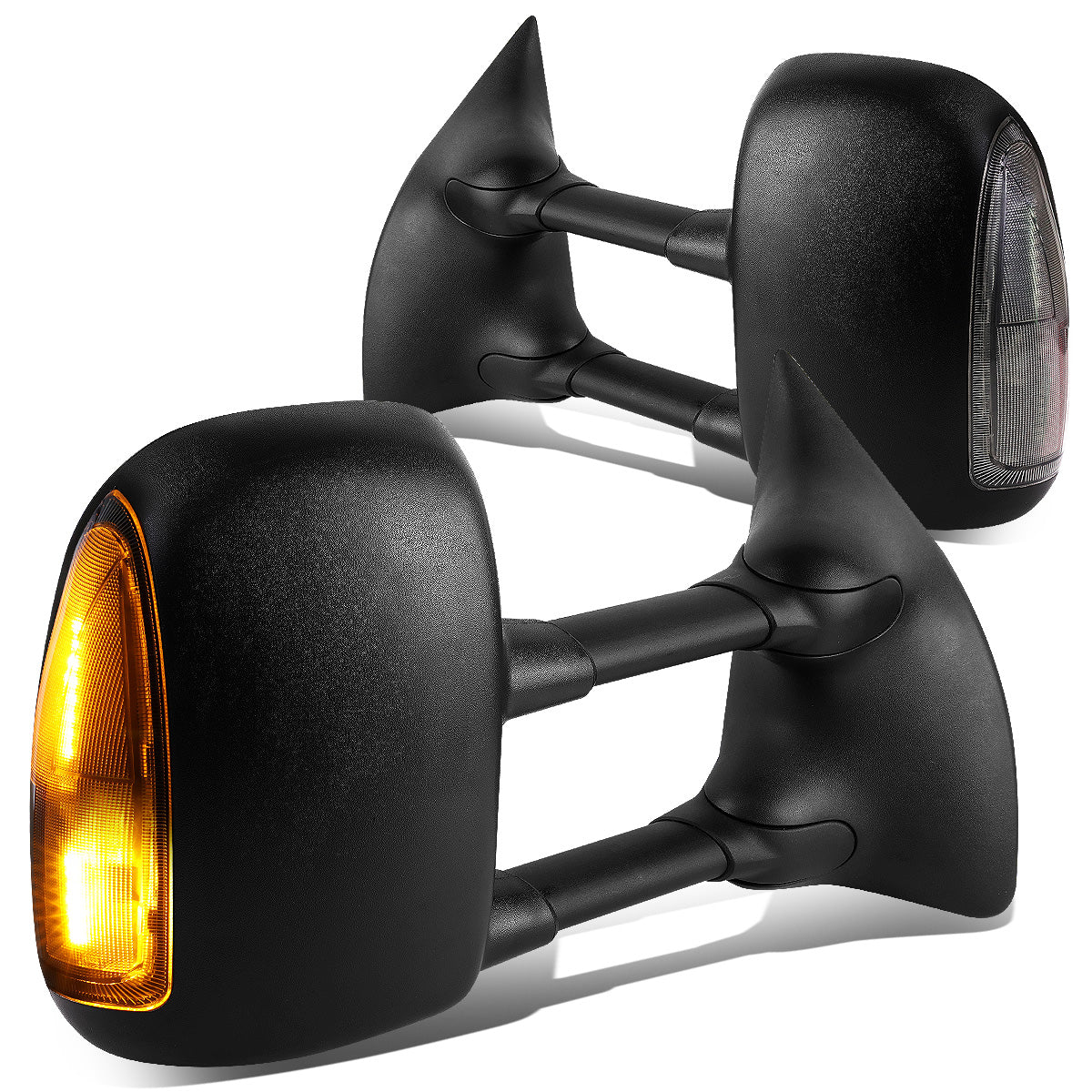 RETROVISORES EXTENDIBLES TOWING MIRROR - 99-07 FORD F-250, F-350, F-450, F-550 - SUPER DUTY - PAIR - POWERED W/ HEATED - SMOKE SIGNAL - BLACK