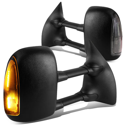 RETROVISORES EXTENDIBLES TOWING MIRROR - 99-07 FORD F-250, F-350, F-450, F-550 - SUPER DUTY - PAIR - POWERED W/ HEATED - SMOKE SIGNAL - BLACK