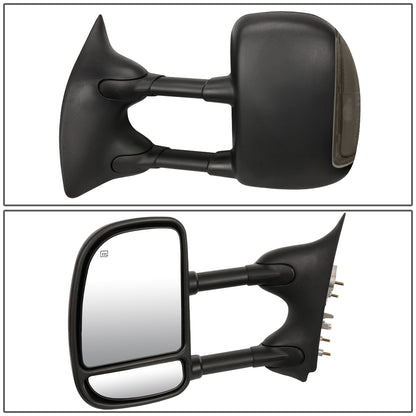RETROVISORES EXTENDIBLES TOWING MIRROR - 99-07 FORD F-250, F-350, F-450, F-550 - SUPER DUTY - PAIR - POWERED W/ HEATED - SMOKE SIGNAL - BLACK