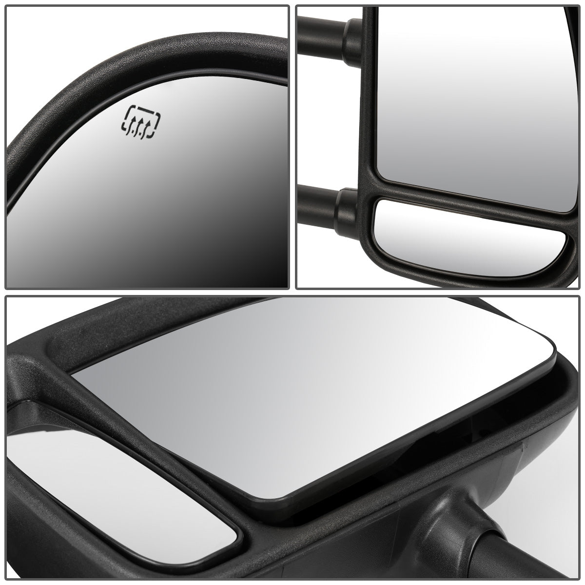 RETROVISORES EXTENDIBLES TOWING MIRROR - 99-07 FORD F-250, F-350, F-450, F-550 - SUPER DUTY - PAIR - POWERED W/ HEATED - SMOKE SIGNAL - BLACK