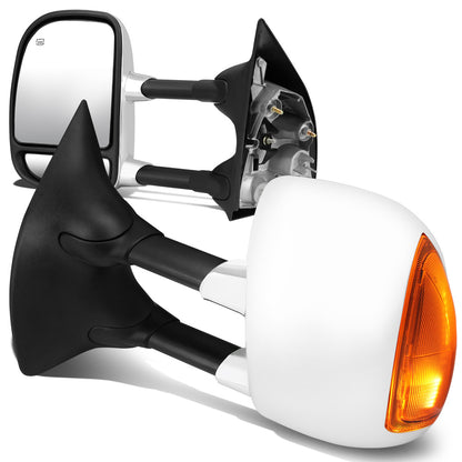 RETROVISORES EXTENDIBLES TOWING MIRROR - 99-07 FORD F-250, F-350, F-450, F-550 - SUPER DUTY - PAIR - POWERED W/ HEATED - AMBER SIGNAL - CHROME