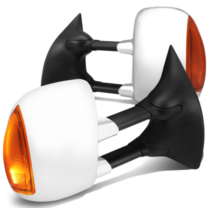 RETROVISORES EXTENDIBLES TOWING MIRROR - 99-07 FORD F-250, F-350, F-450, F-550 - SUPER DUTY - PAIR - POWERED W/ HEATED - AMBER SIGNAL - CHROME