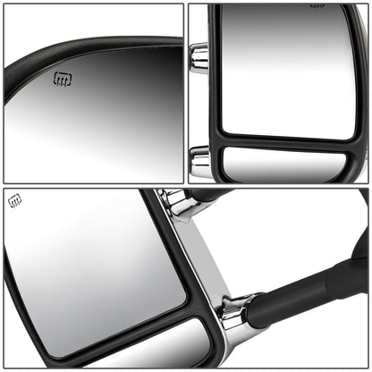 RETROVISORES EXTENDIBLES TOWING MIRROR - 99-07 FORD F-250, F-350, F-450, F-550 - SUPER DUTY - PAIR - POWERED W/ HEATED - AMBER SIGNAL - CHROME