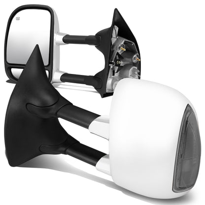 RETROVISORES EXTENDIBLES TOWING MIRROR - 99-07 FORD F-250, F-350, F-450, F-550 - SUPER DUTY - PAIR - POWERED W/ HEATED - SMOKE SIGNAL - CHROME
