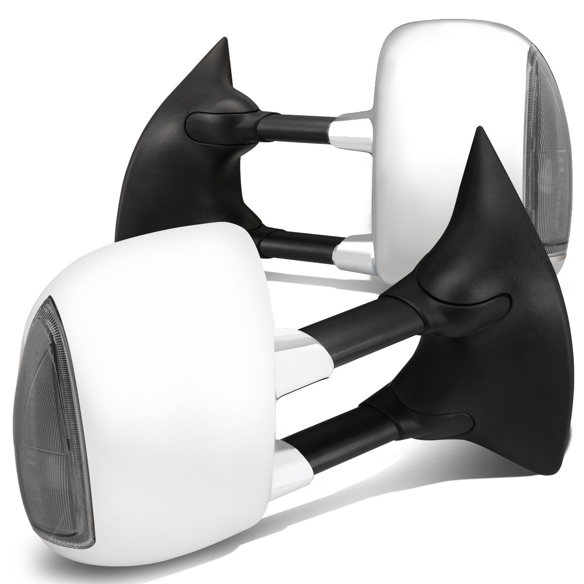 RETROVISORES EXTENDIBLES TOWING MIRROR - 99-07 FORD F-250, F-350, F-450, F-550 - SUPER DUTY - PAIR - POWERED W/ HEATED - SMOKE SIGNAL - CHROME